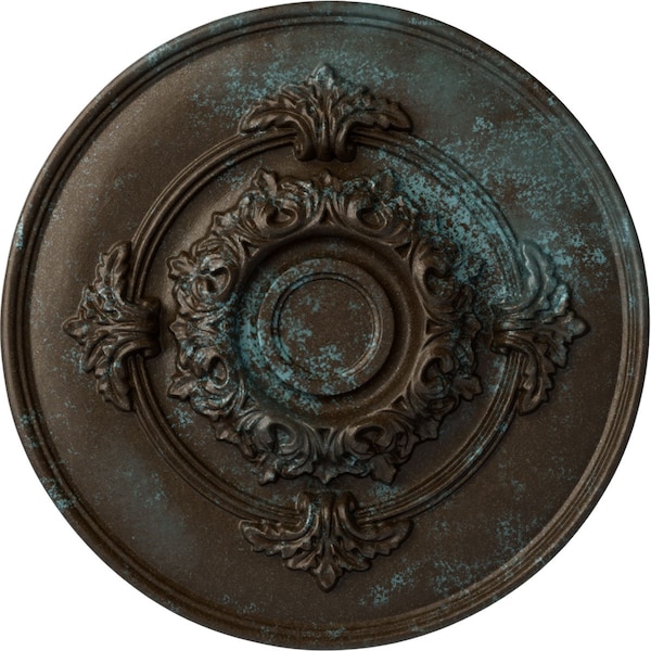 Ekena Millwork Monique Ceiling Medallion (Fits Canopies up to 3 3/4"), 13 3/4"OD x 1"P, Bronze Blue Patina CM13MOBBS - main